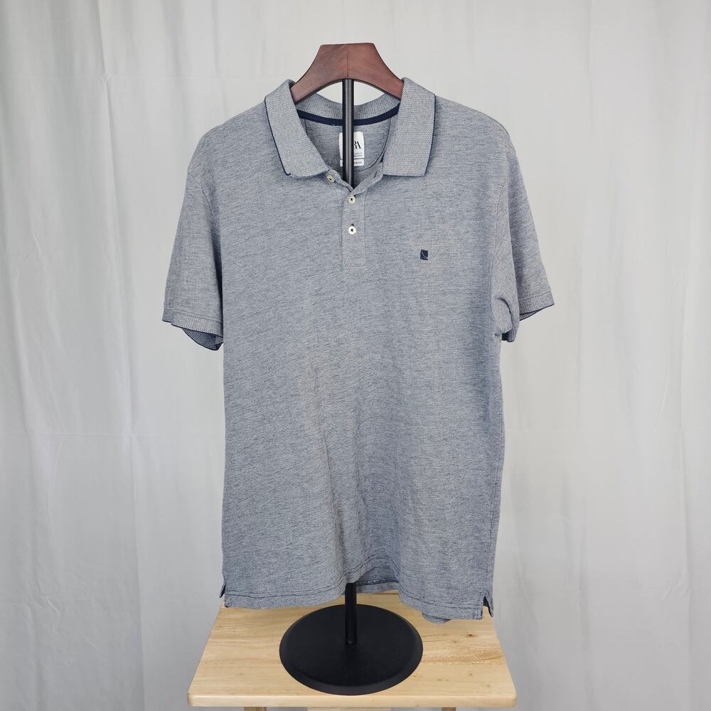 Zara Pima Cotton Blend Polo Shirt XL Gray Textured Casual Short Sleeve